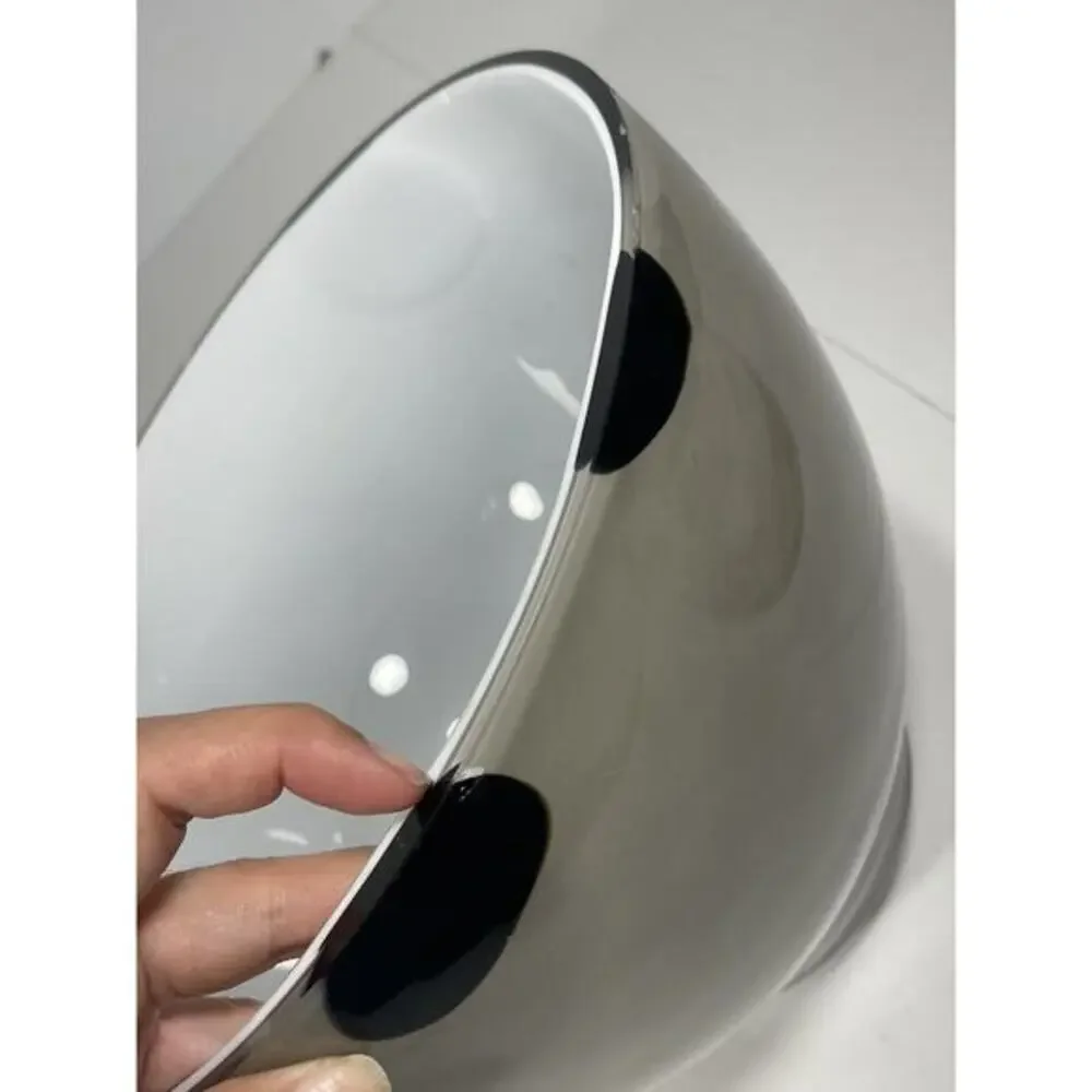 Large Gray With Black Oval Design Art Painted Glass Round Bowl Tall *read Descri